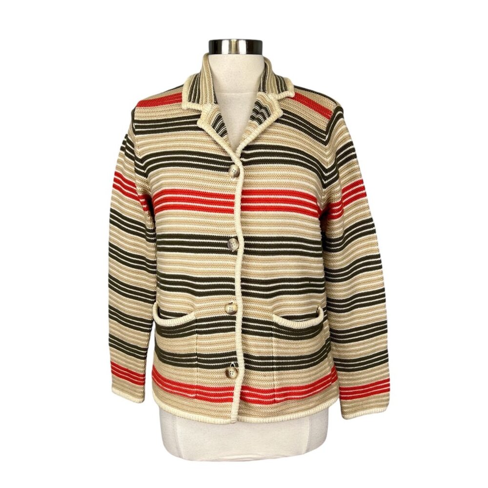 Worth Womens Striped Knit Button Front Cardigan Sweater Tan Brown Red size Small